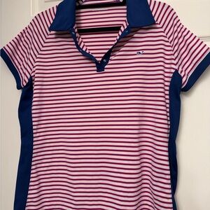 Vineyard Vines Blue and Pink Striped Polo Large